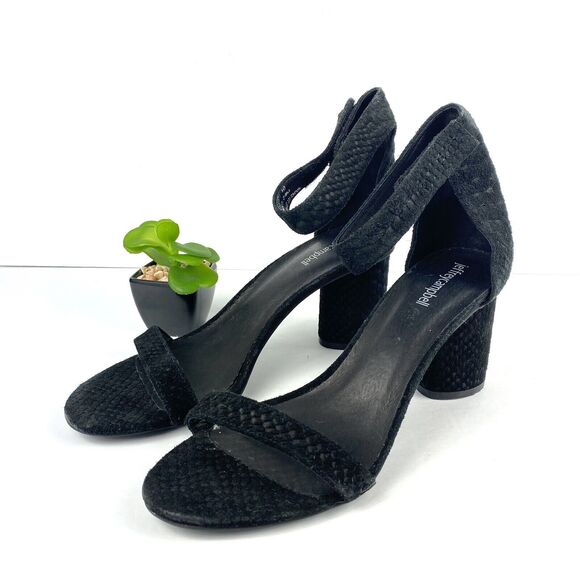 Jeffrey Campbell Block Heels Black Embossed Strap sz 10 party wedding Formal - Picture 1 of 10